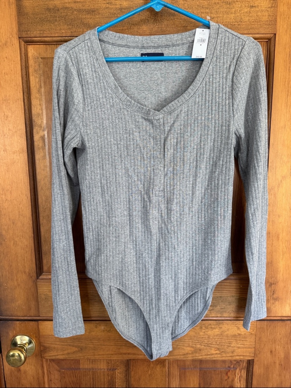 GAP Ribbed V-Neck Long Sleeve Bodysuit - Light Gray